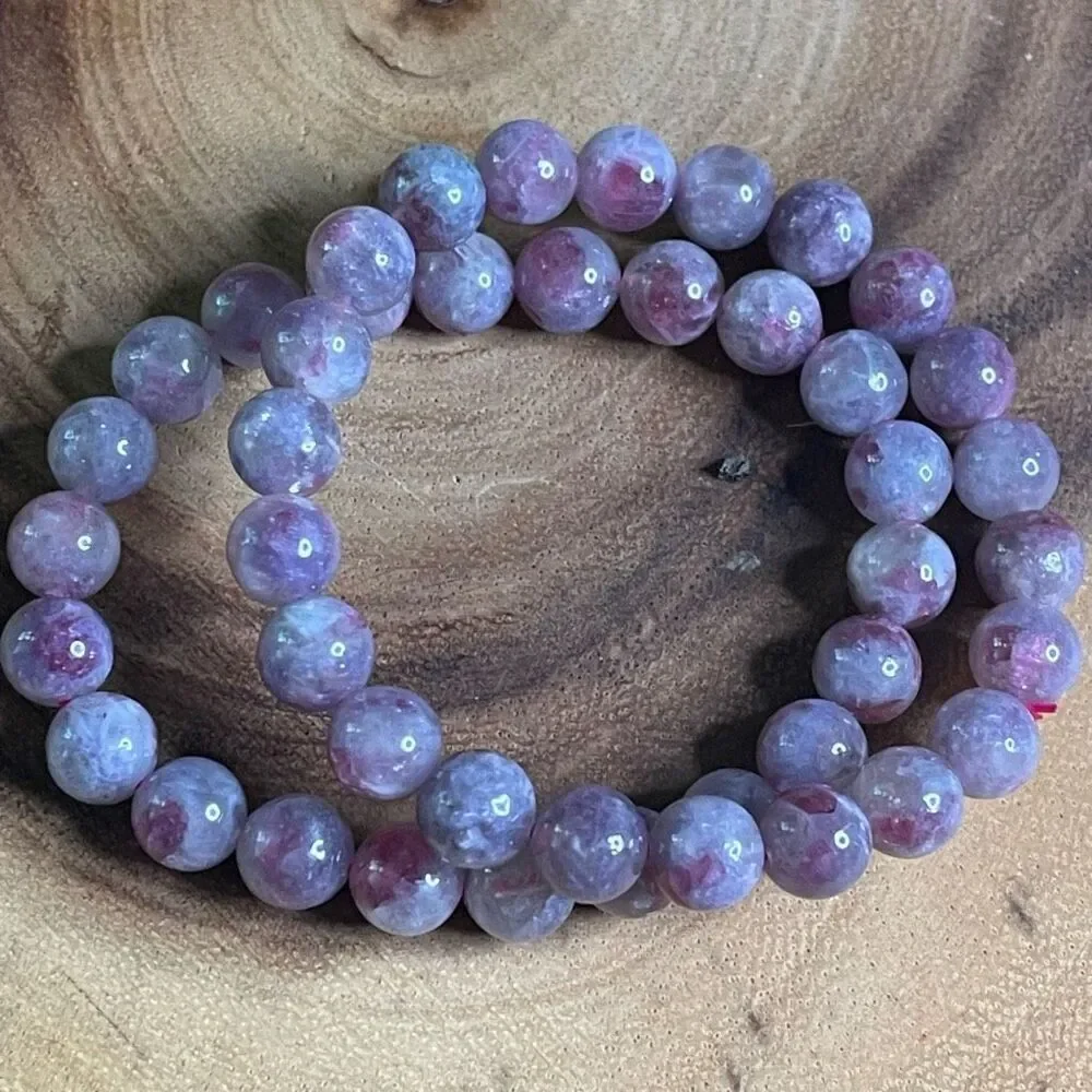 Unicorn stone beaded bracelet 7” crystal healing beads 8mm lepidolite pink tourm